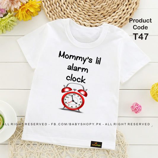 Mommy ;s lil alram clock  baby t shirt