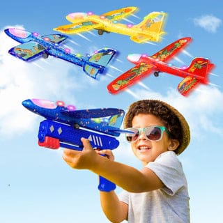 LED Foam Glider Airplane Catapult Launcher Gun Toy Set